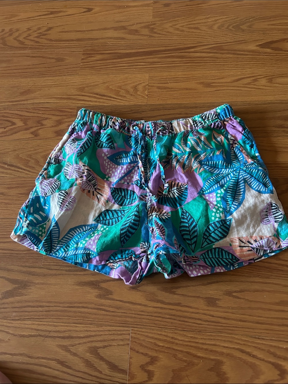 Cynthia Rowley Tropical Leaf Print Shorts - Teal Purple Cream